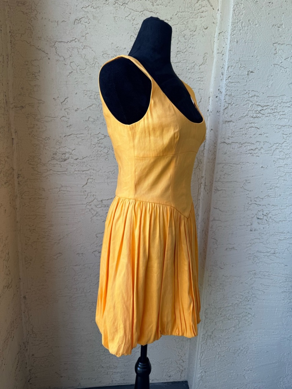 Gianni Bini Sedona Linen Mini Dress 6 Apricot Drop Waist Bubble Hem - Picture 5 of 13